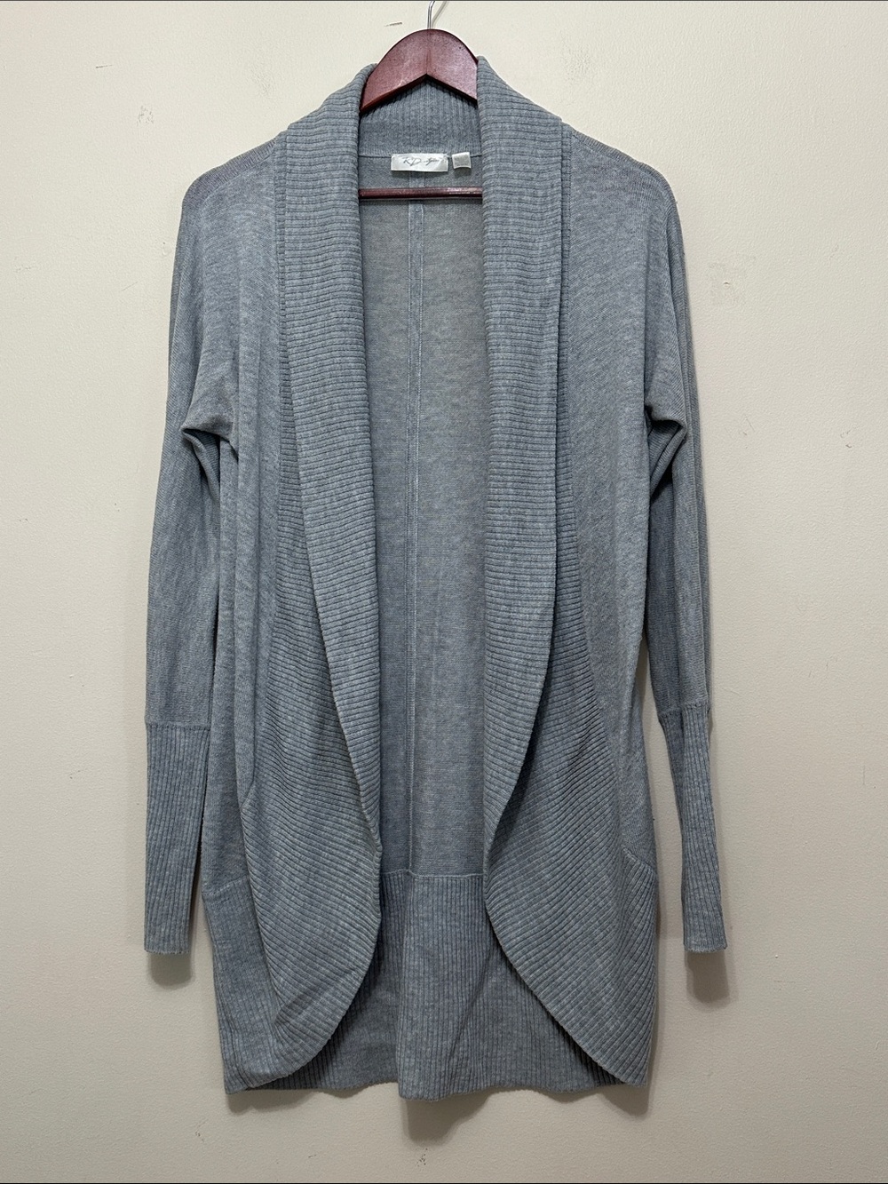 RD Style Light Gray Open-Front Shawl Collar Cardigan